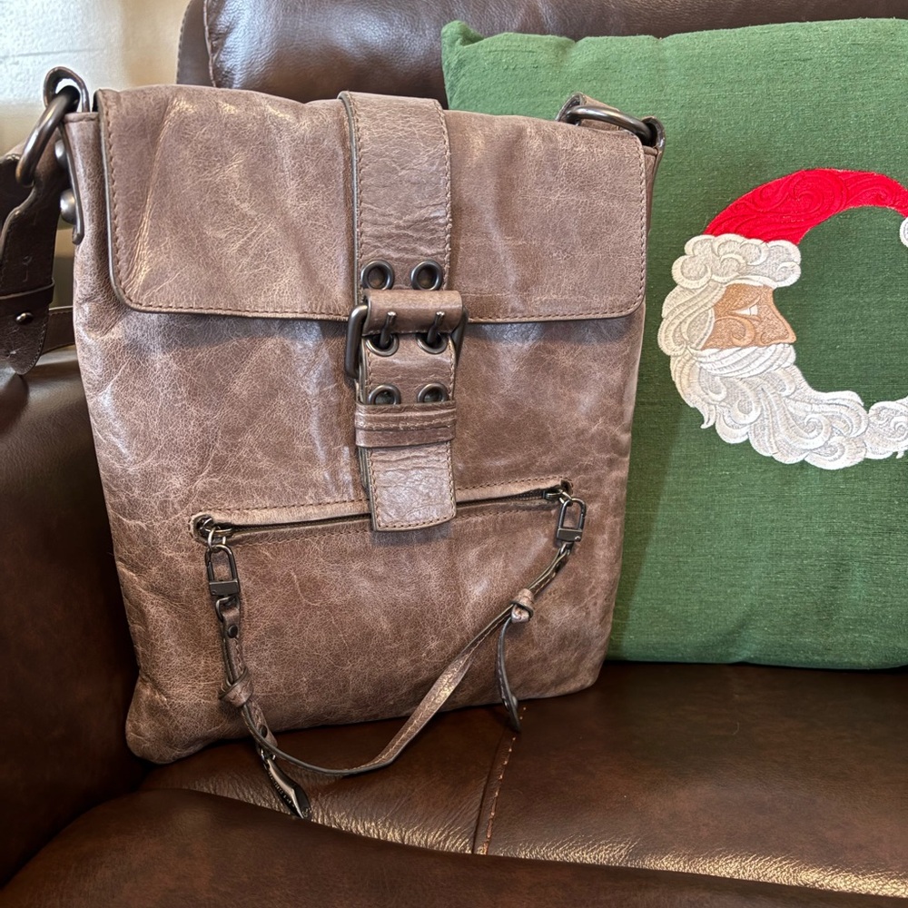 Francesco Biasia Taupe Leather Crossbody Bag